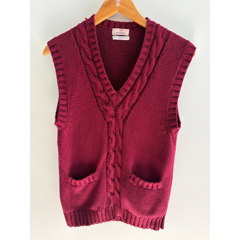 Vntg Mark Shale Cable Knit Sweater Vest Burgundy Preppy Academia  Grandpacore M